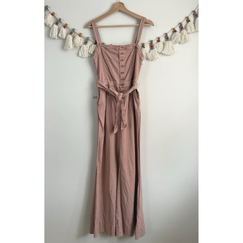 Anthropologie Pilcro Desmond Pink Wide Leg Jumpsuit Square Neck Lightweight Boho